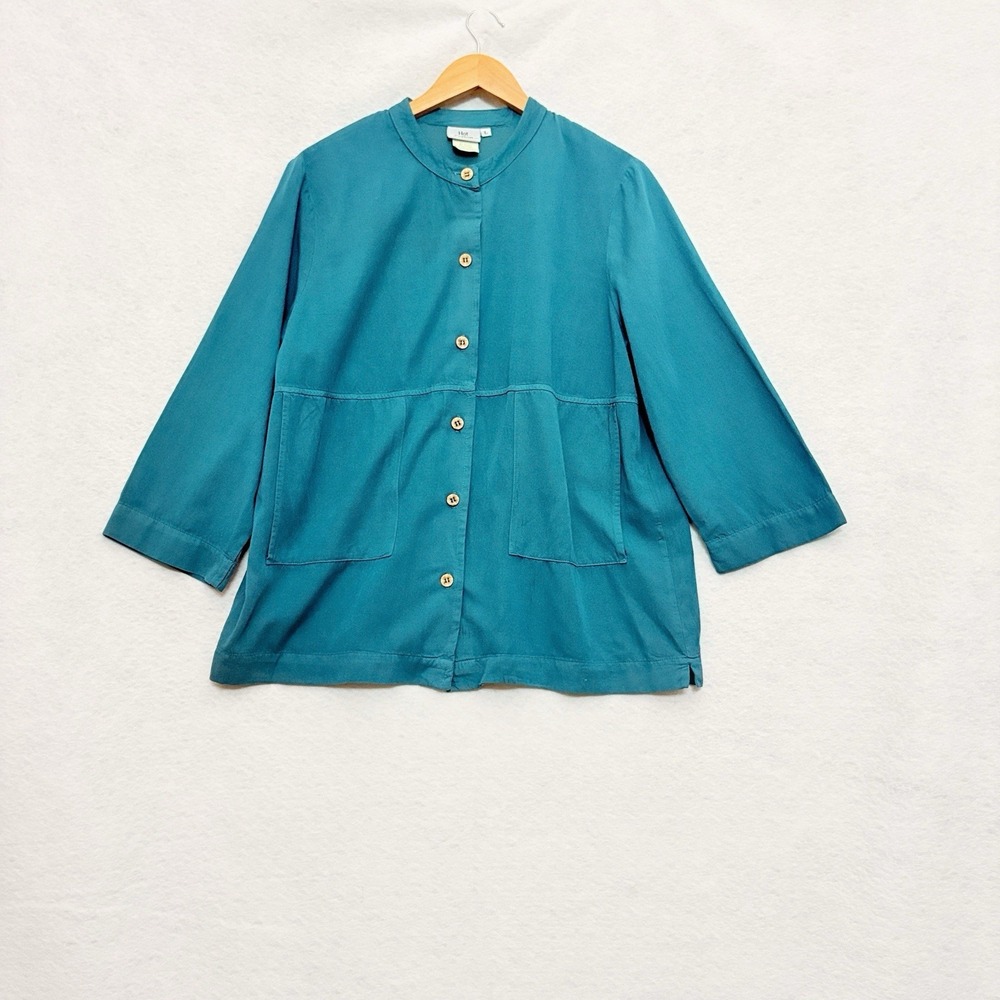 Hot Cotton Marc Ware‎ Button Down Top Jacket Sz Large Teal Lagenlook Earthy Boho